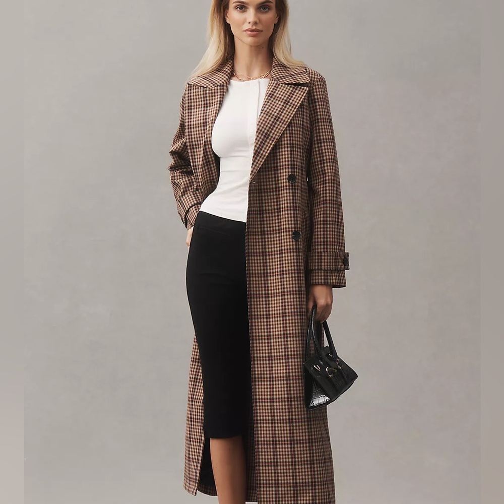 Avec Les Filles Belted Plaid Trench Coat - Picture 2 of 8
